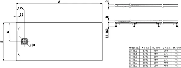 Laufen rechteck Duschwanne „Pro“ Ablauf kurze Seite 1800 × 900 mm ohne Oberflächenbeschichtung, ohne Oberflächenveredelung, in Anthrazit Laufen rechteck Duschwanne „Pro“ Ablauf kurze Seite 1800 × 900 mm ohne Oberflächenbeschichtung, ohne Oberflächenveredelung, in Anthrazit