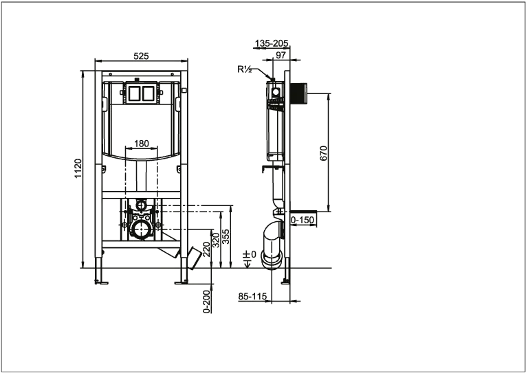 WC mit WC-Sitz, Vorwandelement und Betätigungsplatte (Combi-Pack) O.novo 5660D3, 360 x 560 x 350 mm, Oval, wandhängend, Abgang waagerecht, Weiß Alpin