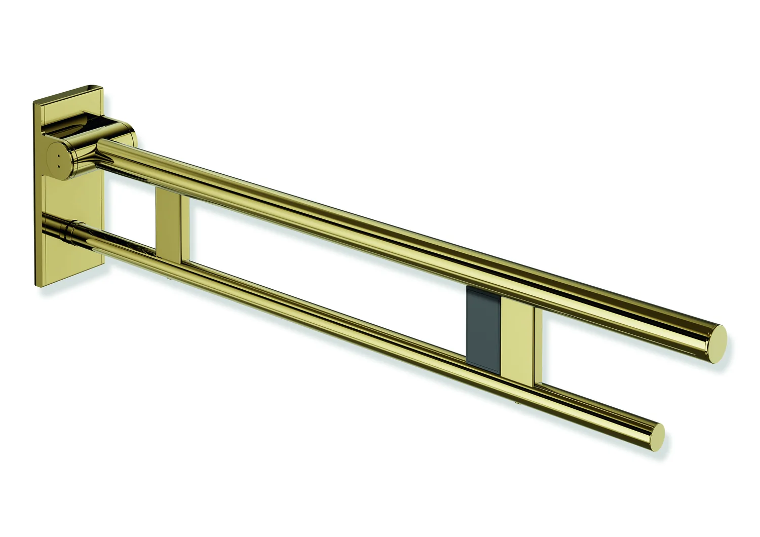 HEWI Stützklappgriff Duo System 900, Design A, Edelstahl PVD gold glänzend, Ausladung 850 mm, Funk-Spülauslösung rechts