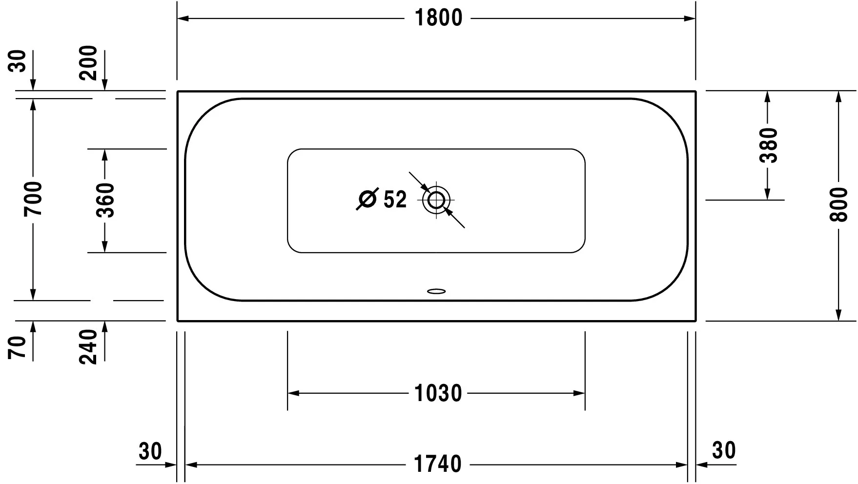 Duravit Badewanne „Happy D.2“ rechteck 180 × 80 cm