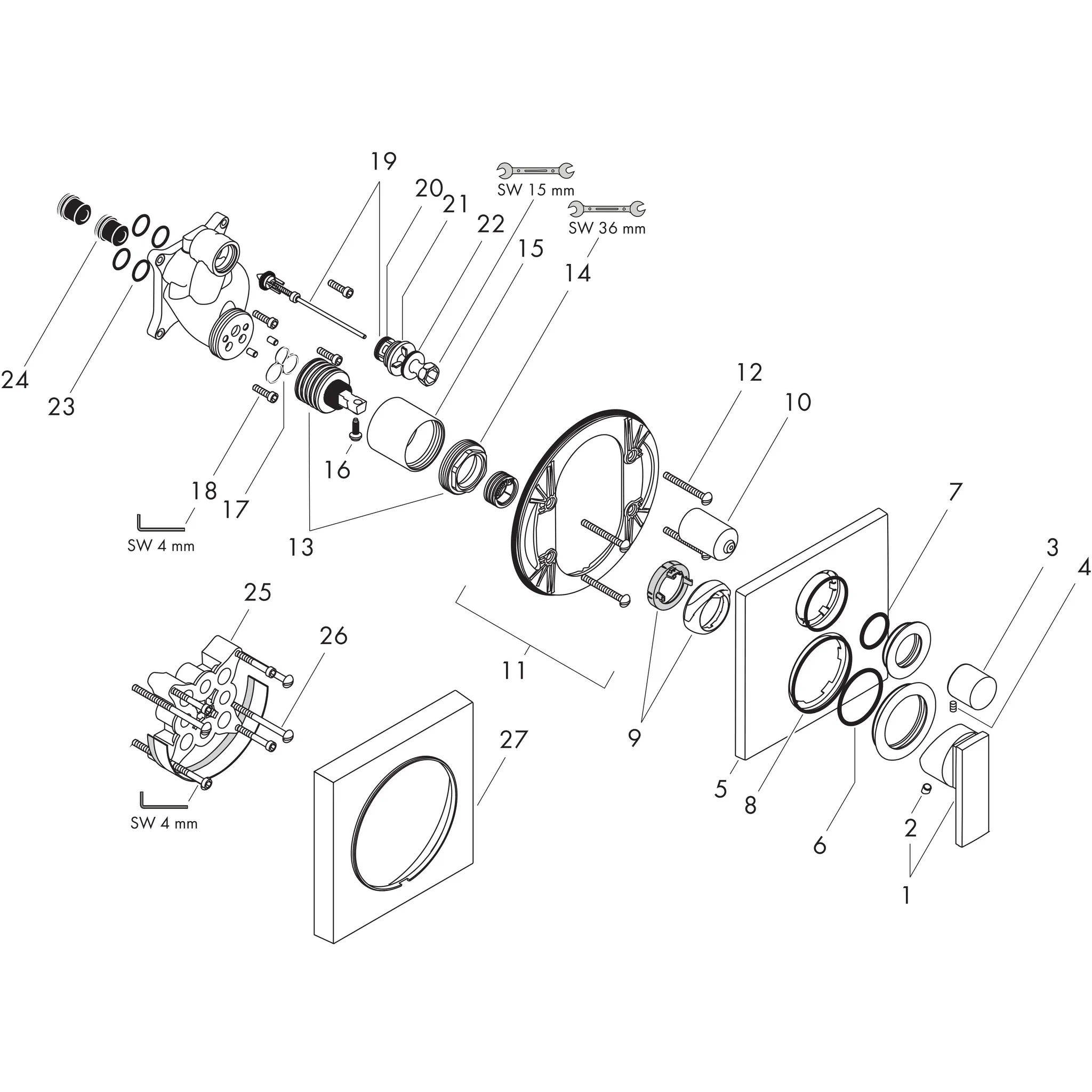 Wannenmischer Unterputz Axor Citterio Fertigset chrom Wannenmischer Unterputz Axor Citterio Fertigset chrom
