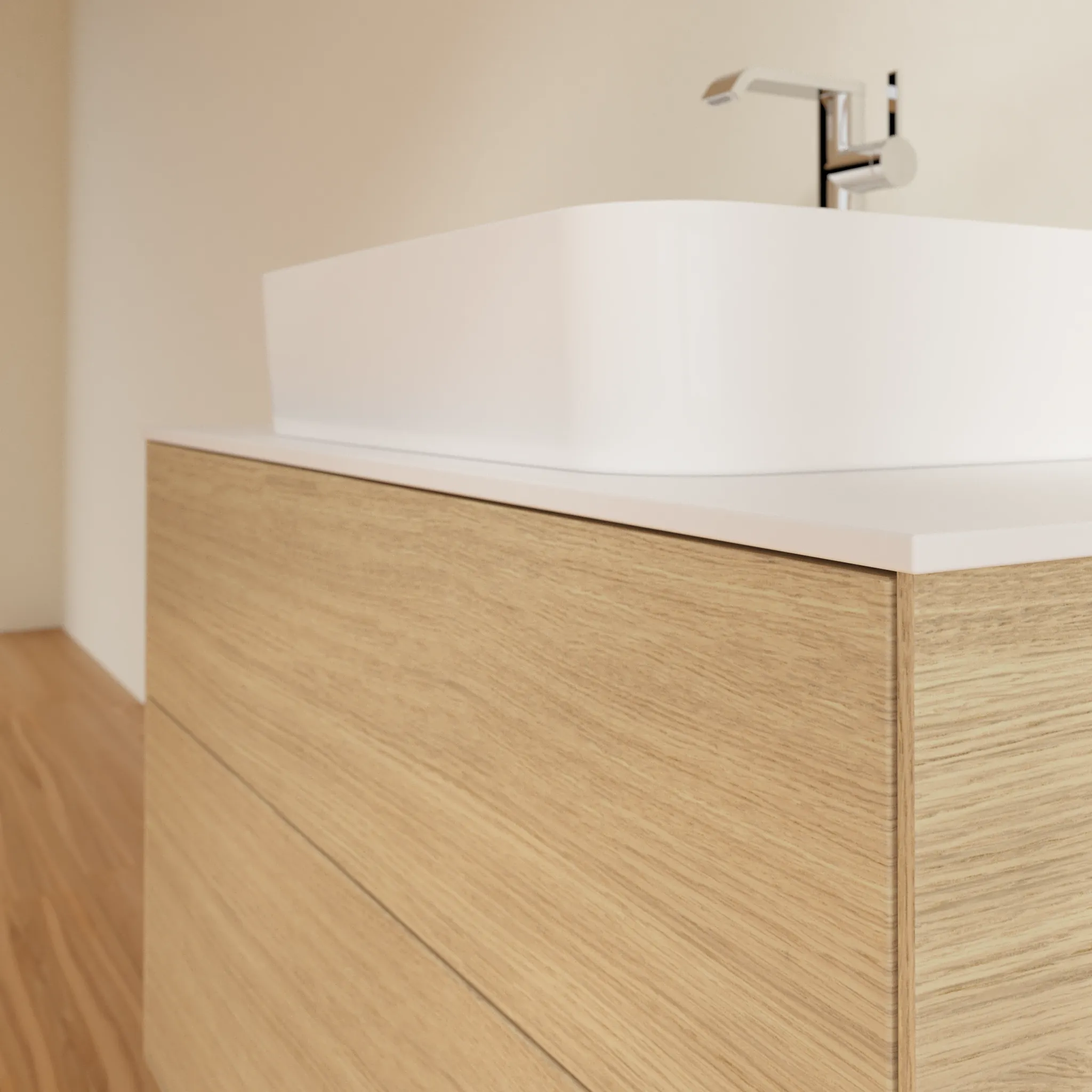 Villeroy & Boch Finion F10 Waschbeckenunterschrank, 1000x603x501mm, Eckig, Holz, Oak Veneer / Glass White Matt Villeroy & Boch Finion F10 Waschbeckenunterschrank, 1000x603x501mm, Eckig, Holz, Oak Veneer / Glass White Matt