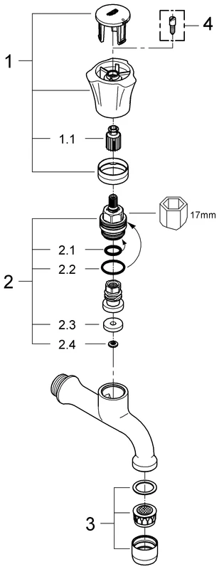 Auslaufventil Costa 30098_1, Wandmontage, Markierung blau, chrom