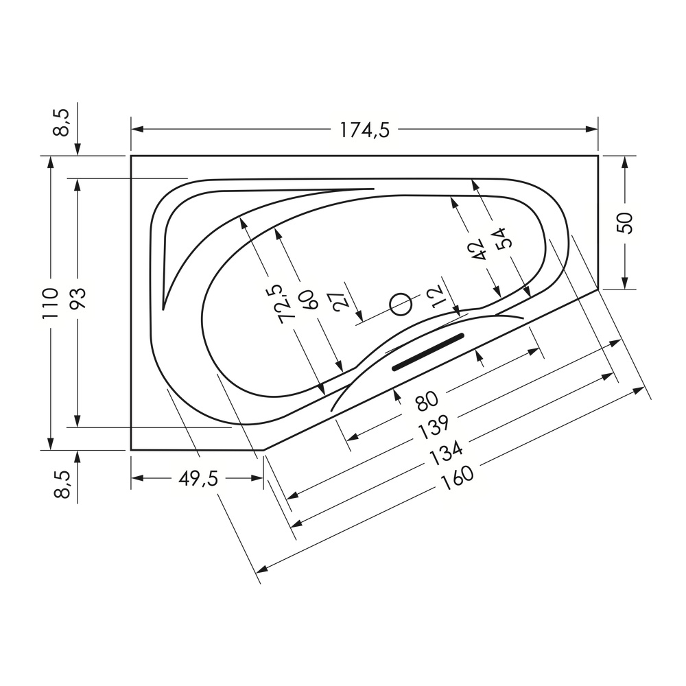 repaBAD Badewanne „Tika“ trapez 1750 × 1100 mm, Fußablauf, rechts in Weiß repaBAD Badewanne „Tika“ trapez 1750 × 1100 mm, Fußablauf, rechts in Weiß