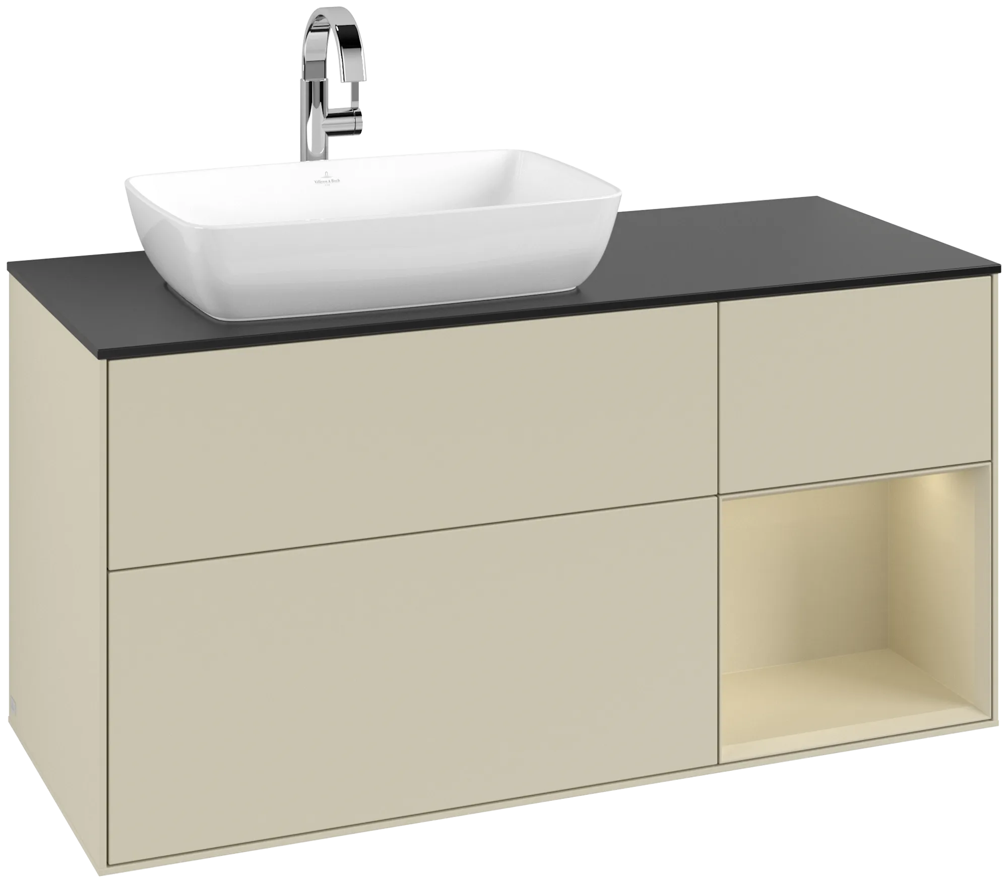 Villeroy & Boch Finion Waschbeckenunterschrank G81 1200x603x501mm Silk Grey Matt Lacquer / Glass Black Matt