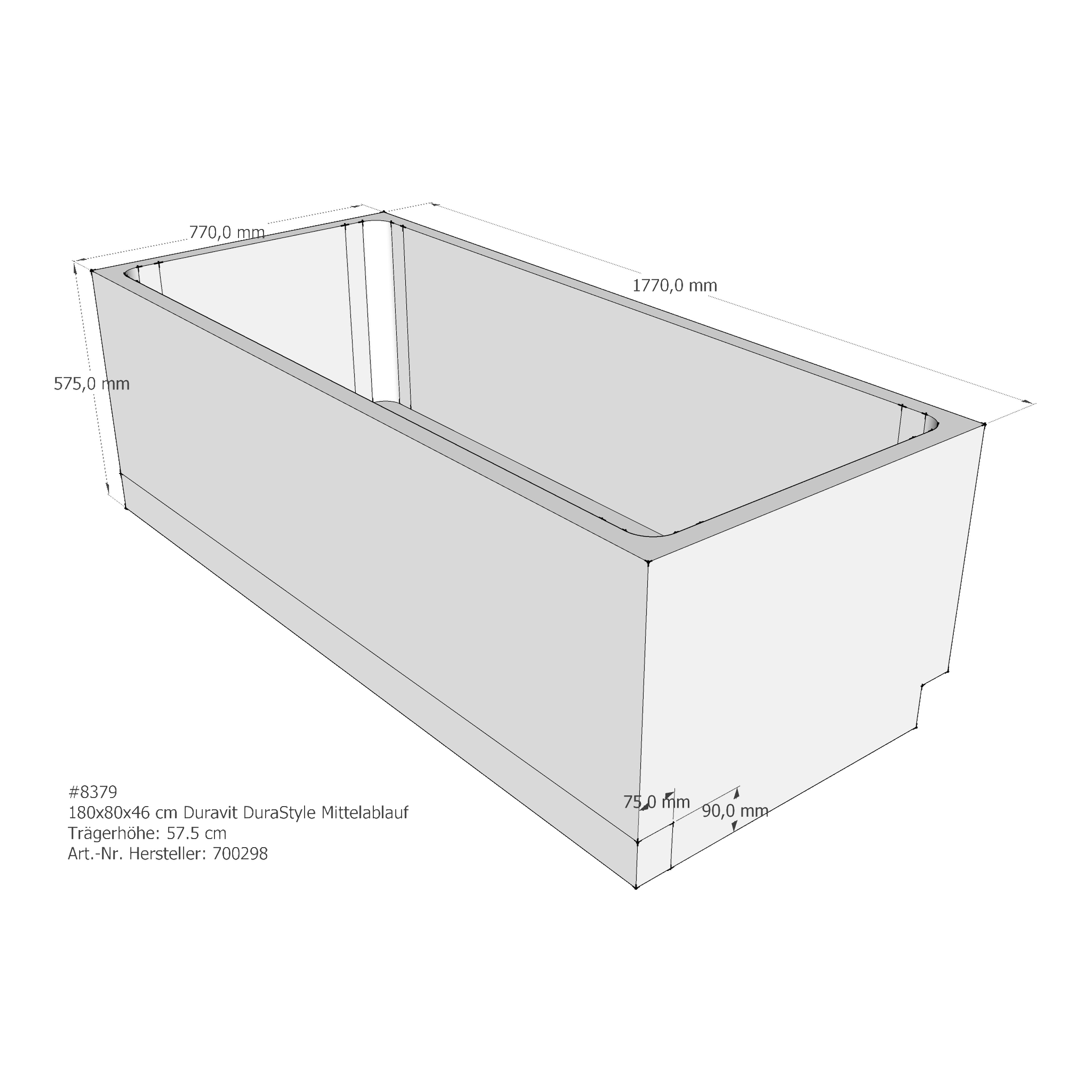 Badewannenträger für Duravit DuraStyle 180 × 80 × 46 cm