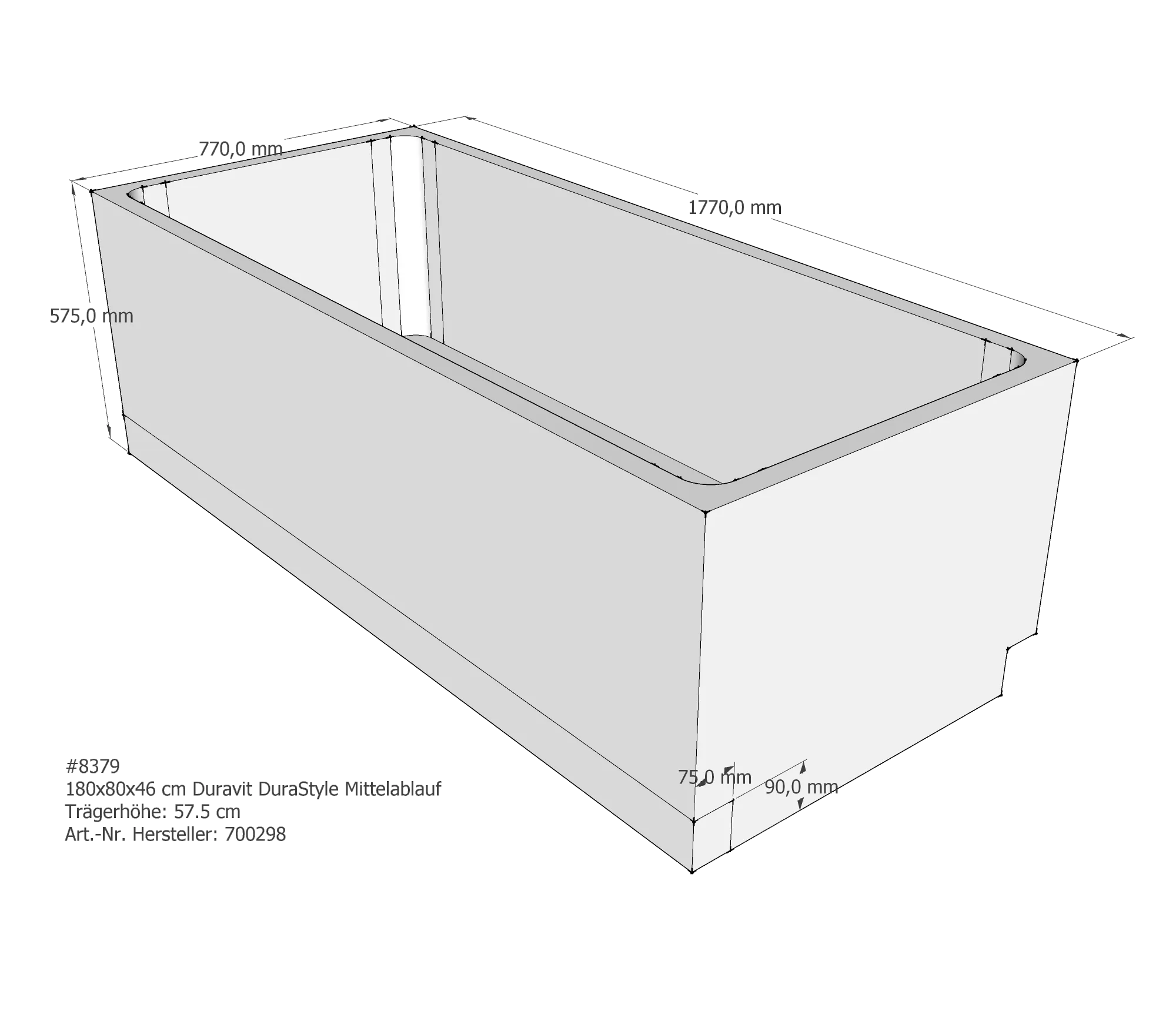 Badewannenträger für Duravit DuraStyle 180 × 80 × 46 cm Badewannenträger für Duravit DuraStyle 180 × 80 × 46 cm