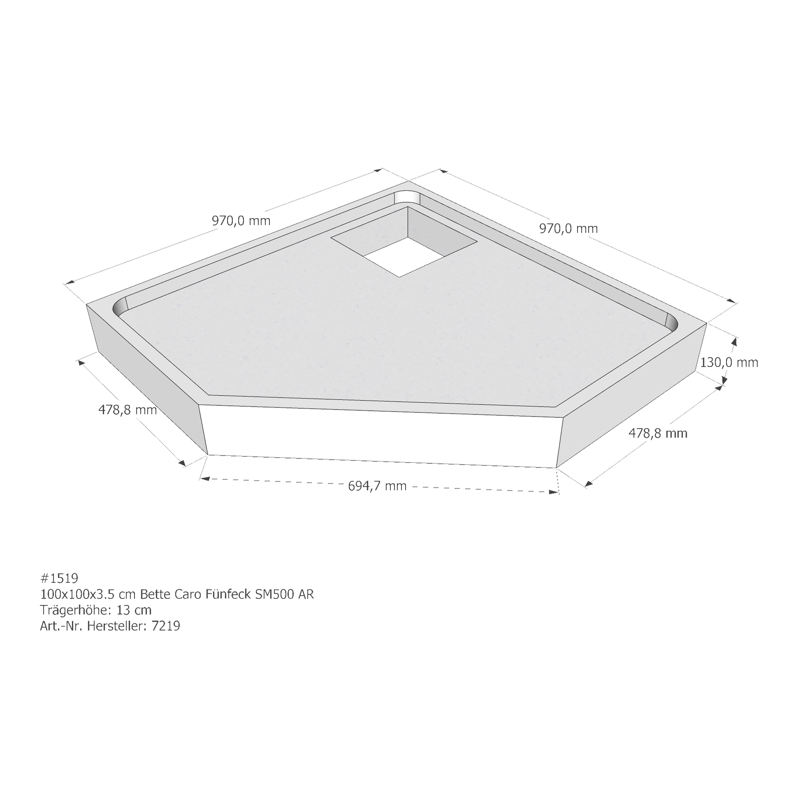 Duschwannenträger für Bette BetteCaro 100 × 100 × 3,5 cm