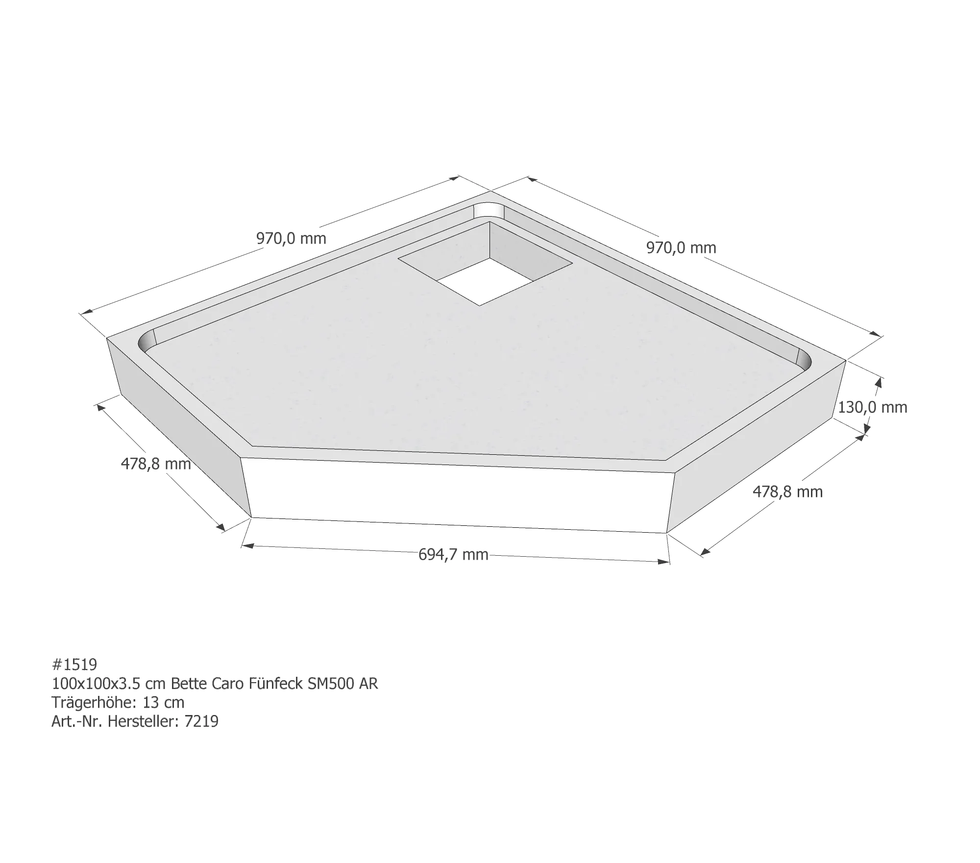 Duschwannenträger für Bette Caro 100 × 100 × 3,5 cm Breite: 100 cm / Länge: 100 cm