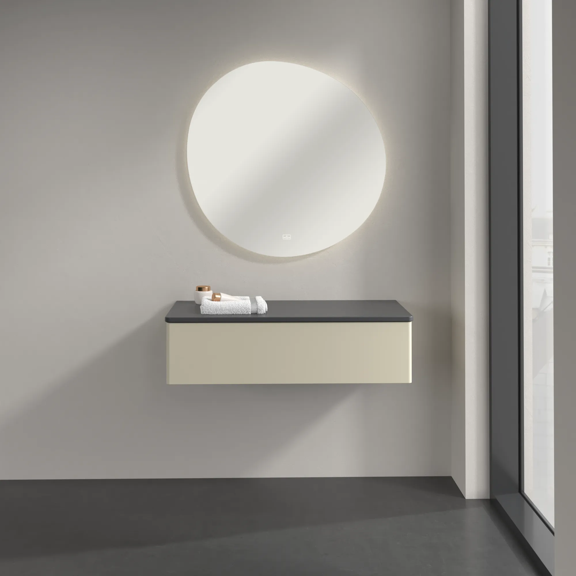 Villeroy & Boch Sideboard Antao K40, 1000x268x500 mm, Silk Grey Matt Lacquer, 1 Auszug mit Anti-Rutschboden und Beleuchtung, Wandmontage Villeroy & Boch Sideboard Antao K40, 1000x268x500 mm, Silk Grey Matt Lacquer, 1 Auszug mit Anti-Rutschboden und Beleuchtung, Wandmontage