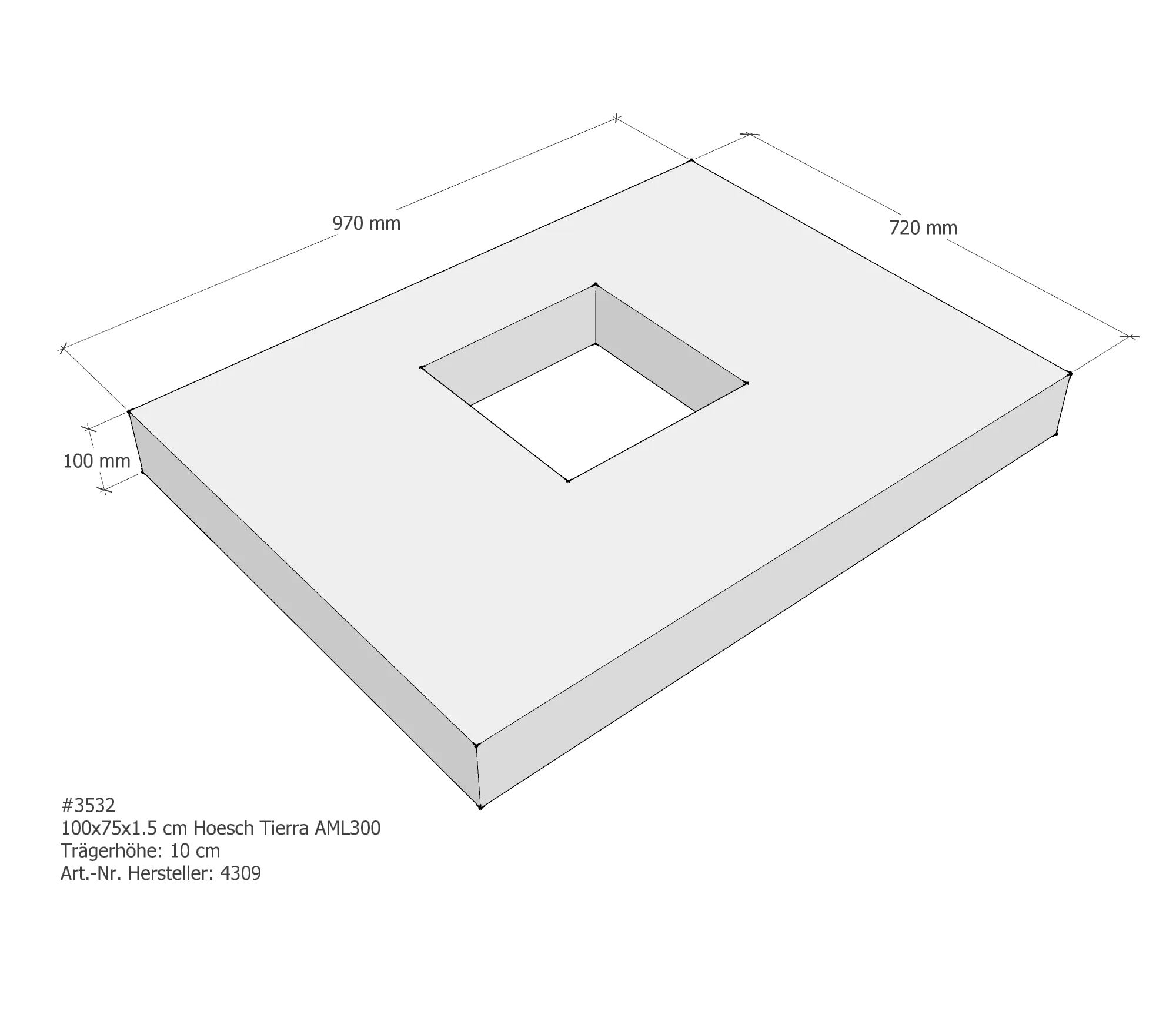 Duschwannenträger passend für Hoesch Tierra 100 × 75 × 1,5 cm