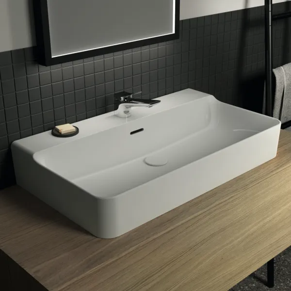 Waschbecken „Conca“ 80 × 45 × 16,5 cm, Hahnlochposition mittig in Weiß