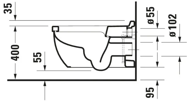 Wand-Tiefspül-WC „Starck 3“ 36,5 × 38 × 62 cm, Befestigung verdeckt, mit Spülrand