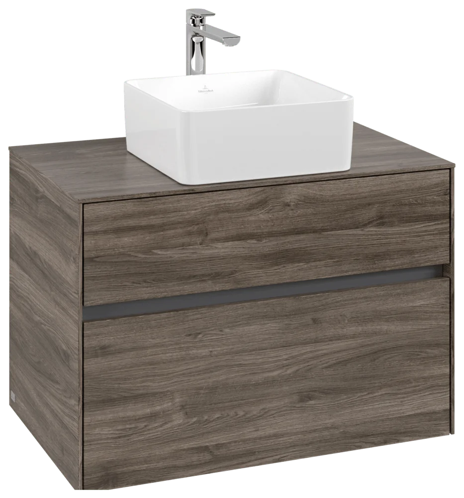 Villeroy & Boch Waschbeckenunterschrank Collaro C03700, 800 x 548 x 500 mm, Stone Oak, mit SoftClosing und integrierten Aluminiumgriffen