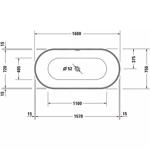 Badundu Badewanne freistehend oval 1600 × 750 mm, Mittelablauf