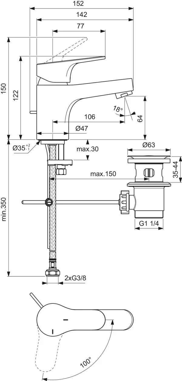 Ideal Standard Waschtischarmatur H60 Cerabase BlueStart, DN 15, 106mm Ausladung, Chrom Ideal Standard Waschtischarmatur H60 Cerabase BlueStart, DN 15, 106mm Ausladung, Chrom