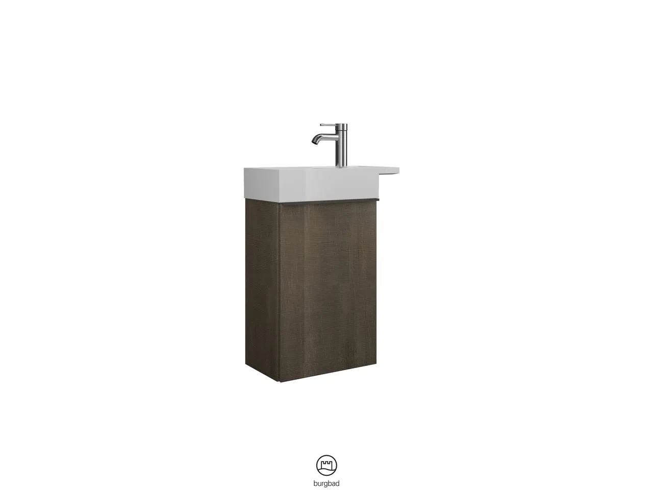 Burgbad Yumo Mineralguss-Waschtisch inkl. WTU, weiß/rauchglas, 285x260 mm Becken, 711 mm hoch, 505 mm breit, 265 mm tief