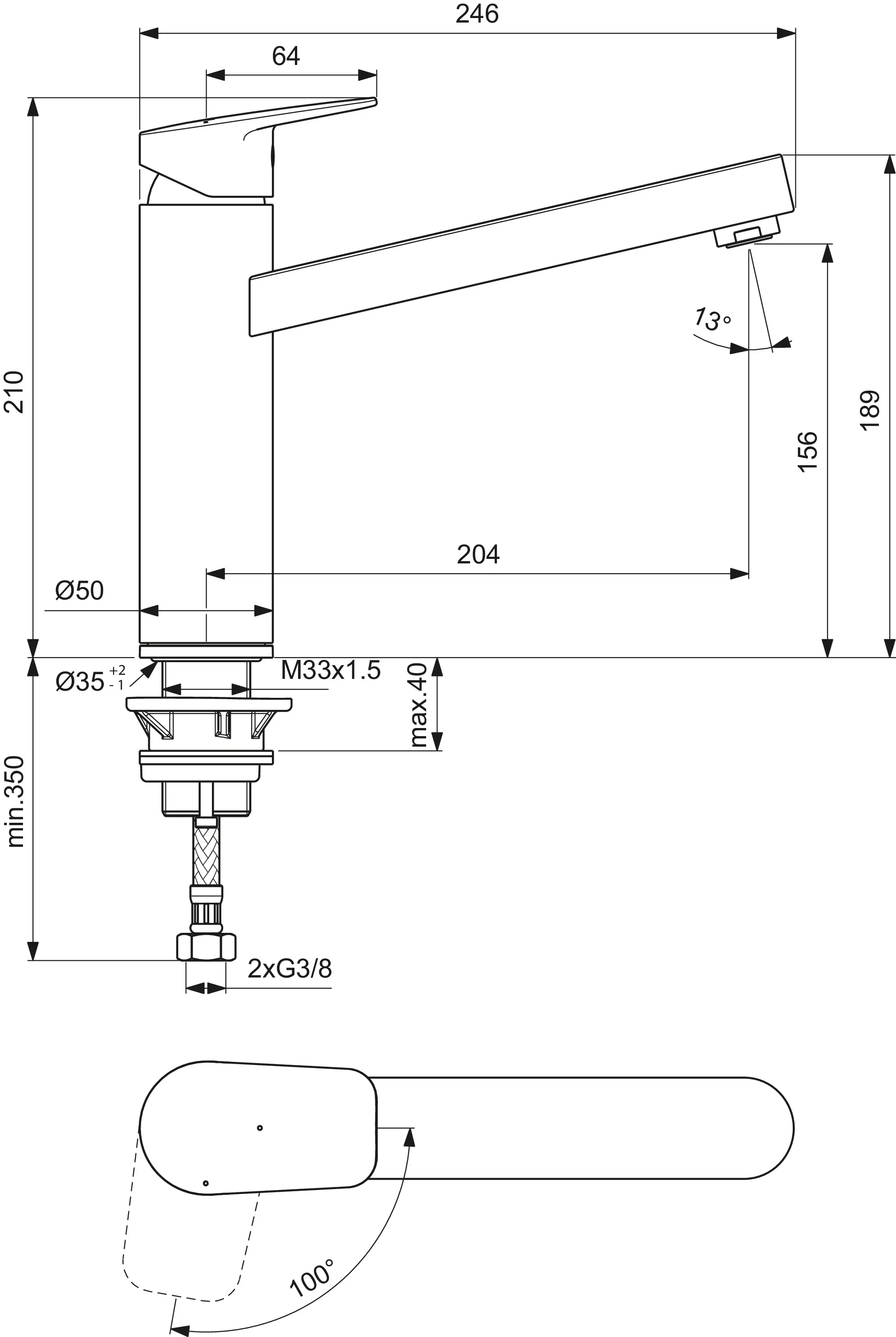 Küchenarmatur Ceraplan Ausladung 204mm mit hohem Rohrauslauf BlueStart Chrom Küchenarmatur Ceraplan Ausladung 204mm mit hohem Rohrauslauf BlueStart Chrom