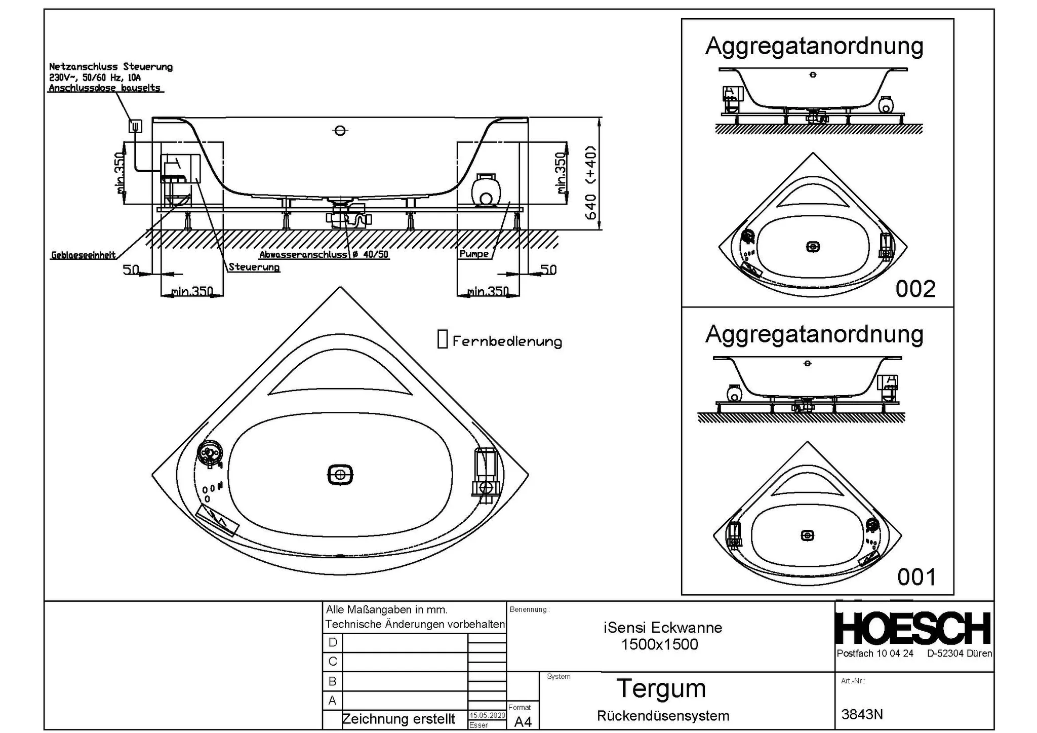 Hoesch Whirlwanne „iSensi“ mit Whirlsystem „Tergum“ eck 150 × 150 cm