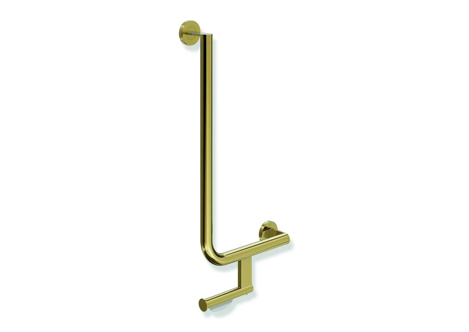 HEWI Winkelgriff System 900, Edelstahl PVD Gold glänzend, 32 mm Durchmesser, waagerecht 300 mm, senkrecht 600 mm, rechts, inkl. Befestigungsmaterial