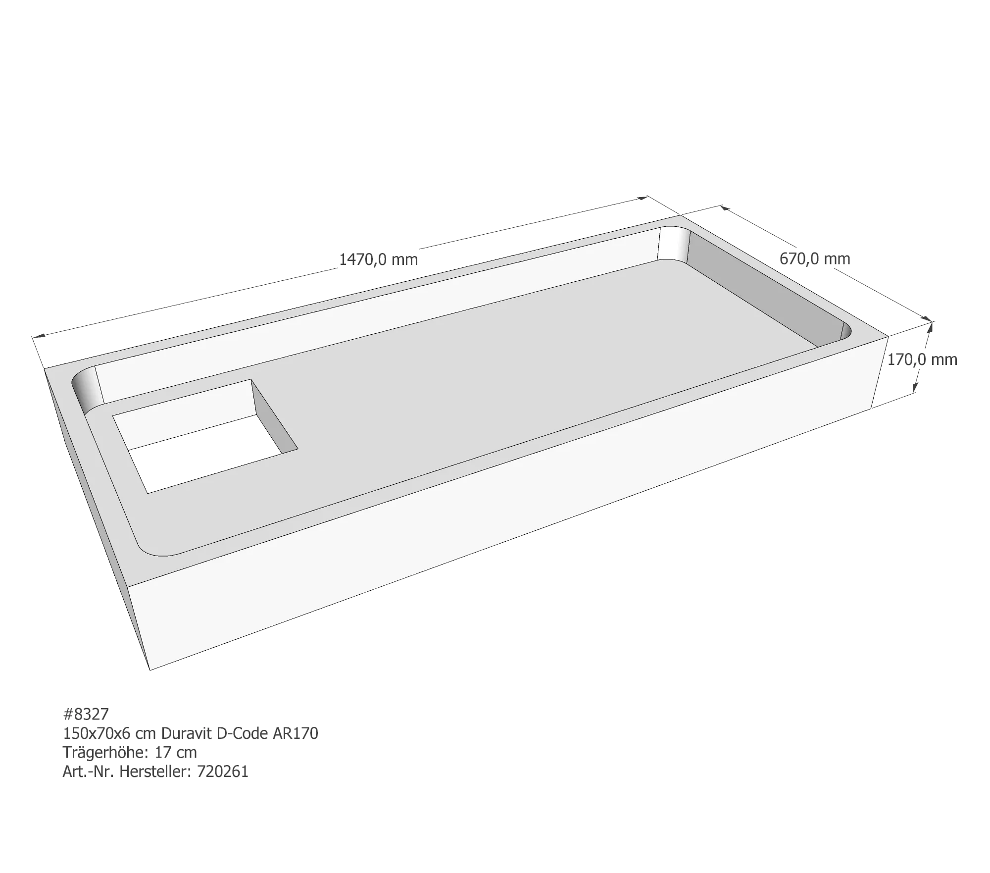 Duschwannenträger passend für Duravit D-Code 150 × 70 × 6 cm Breite: 70 cm / Länge: 150 cm Duschwannenträger passend für Duravit D-Code 150 × 70 × 6 cm Breite: 70 cm / Länge: 150 cm