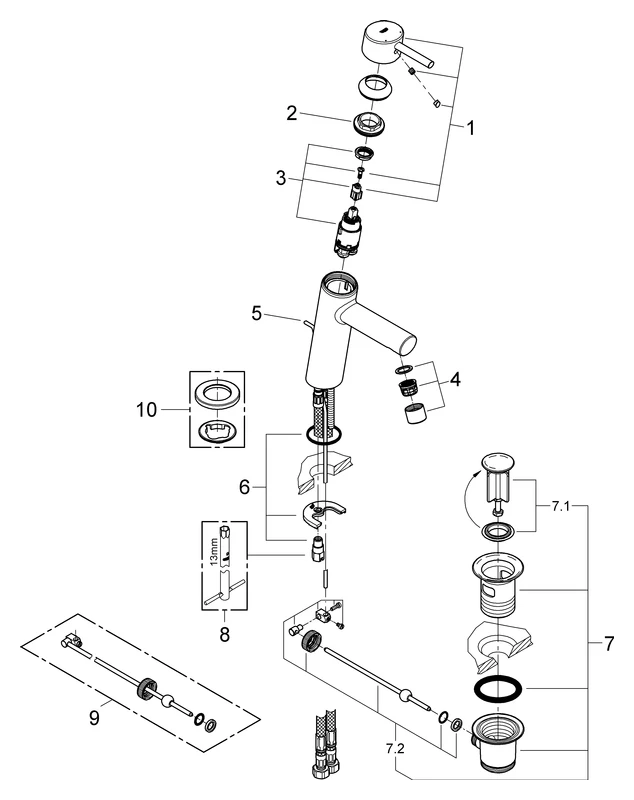 Einhand-Waschtischbatterie Concetto 23450_1, M-Size, Einlochmontage, Zugstangen-Ablaufgarnitur 1 1/4'', chrom