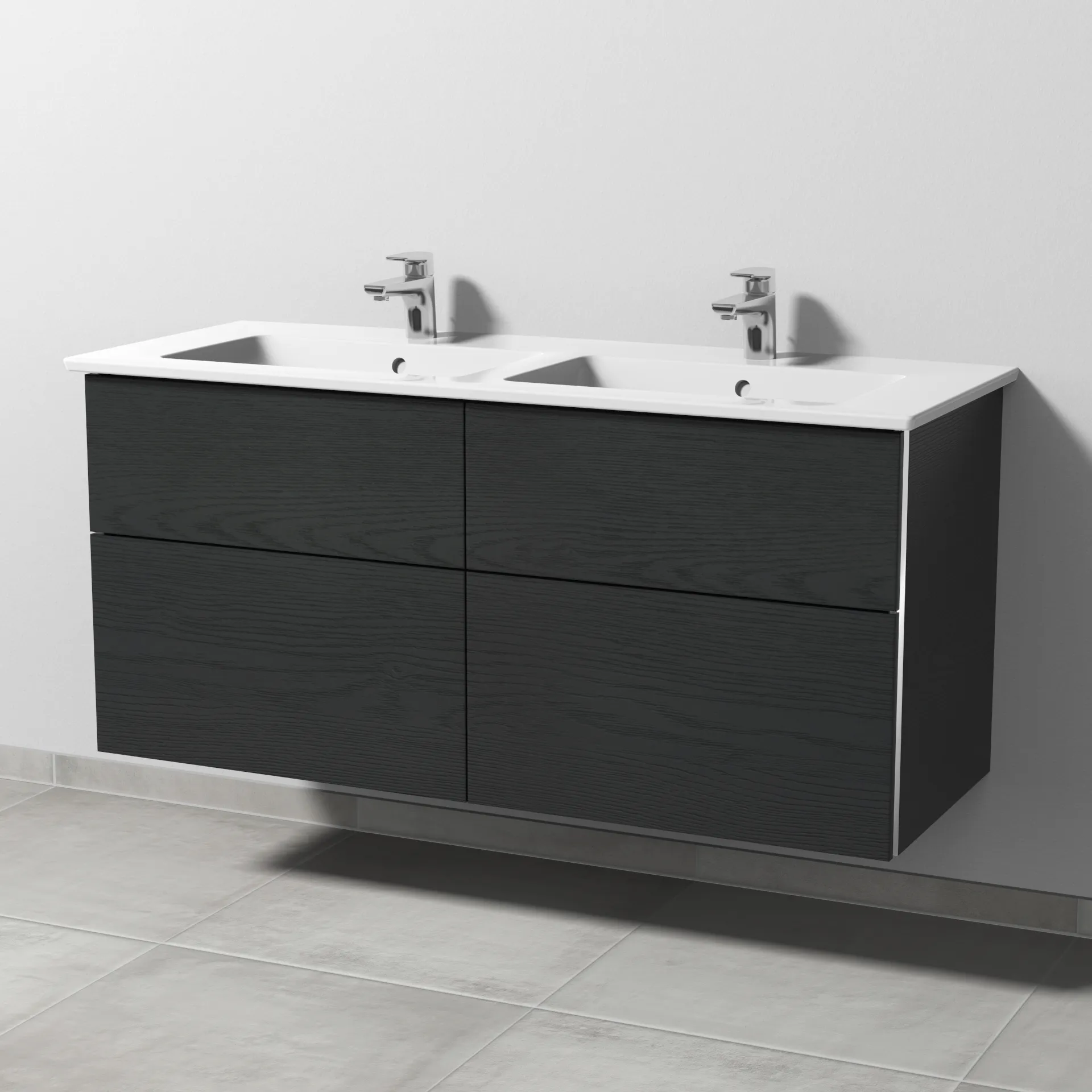 Sanipa Waschtischunterschrank „3way“ 1255 × 591 × 477 mm in Black Oak, mit Hahnlochbohrung, Becken mittig