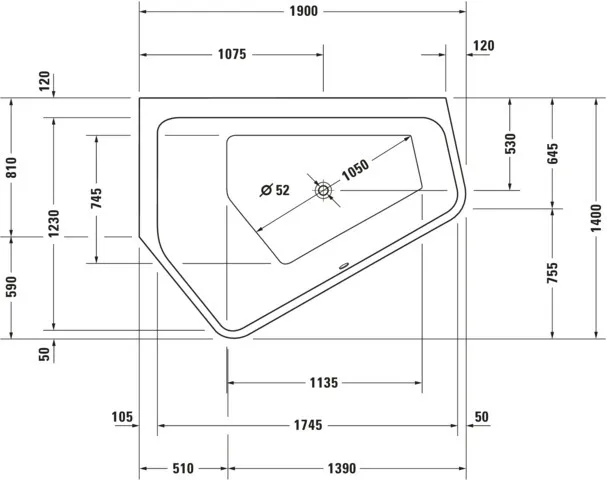 Duravit Badewanne „Paiova 5“ fünfeck 190 × 140 cm, links