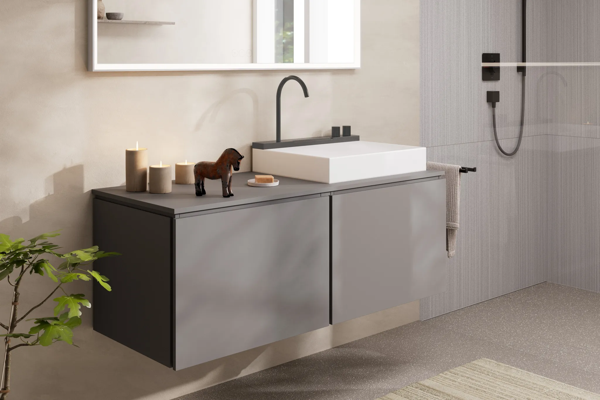 Hansgrohe Avalegra AquaUnit 58 cm, Brushed Black Chrome, SolidSurface, matt, Aufsatz und wandhängend, 7 l/min Durchfluss