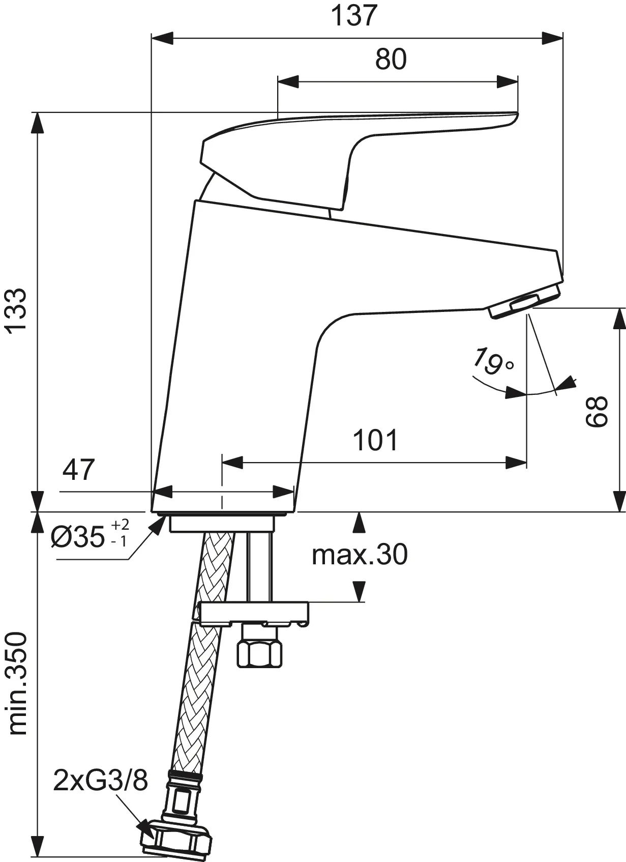 Waschtischarmatur Ceraflex, 5 l/min., ohne Ablaufgarnitur, Ausladung 101mm, Chrom Waschtischarmatur Ceraflex, 5 l/min., ohne Ablaufgarnitur, Ausladung 101mm, Chrom