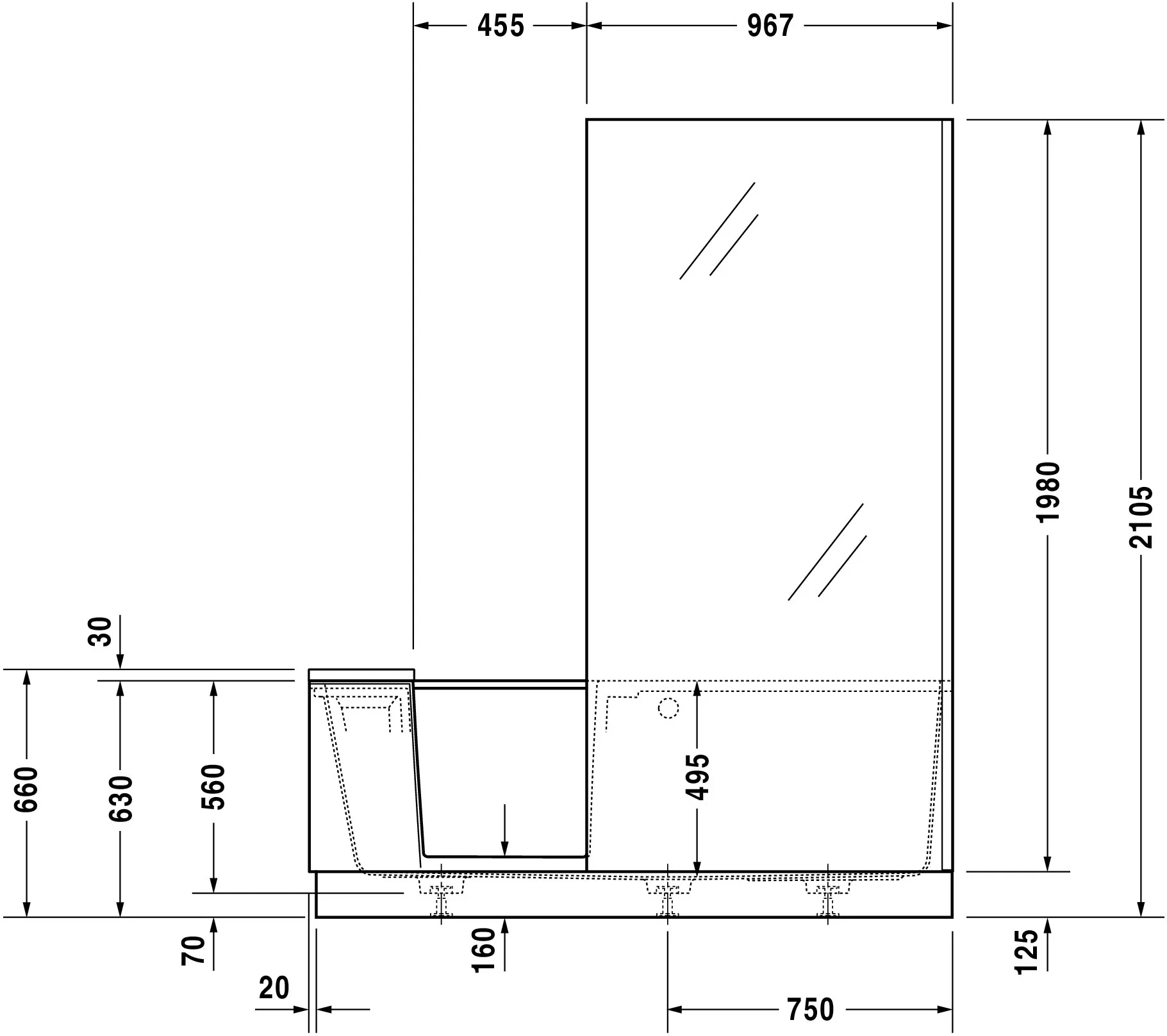 Duravit Badewanne Nische rechts „Shower and Bath“ nische rechteck 170 × 170 cm, rechts