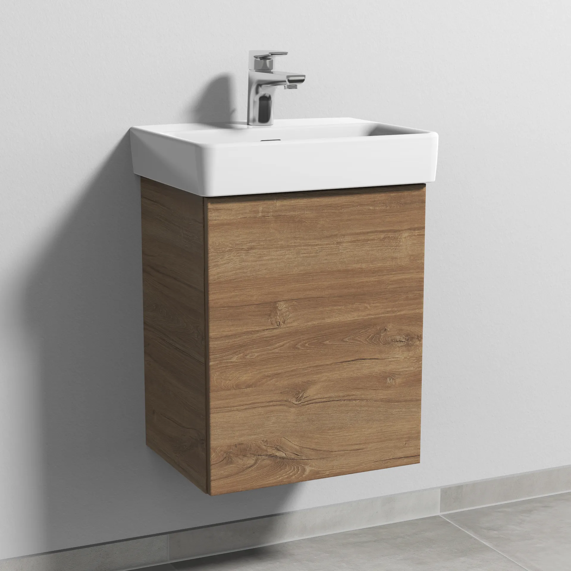 Sanipa Waschtischunterschrank „3way“ passend zu Keramik-Waschtische Pro S von 410 × 520 × 317 mm in Eiche Kansas, Anschlag rechts