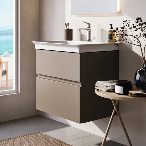 Ideal Standard Möbelwaschtischunterschrank Finesse 600x440x545mm 2 Auszüge Greige matt Ideal Standard Möbelwaschtischunterschrank Finesse 600x440x545mm 2 Auszüge Greige matt