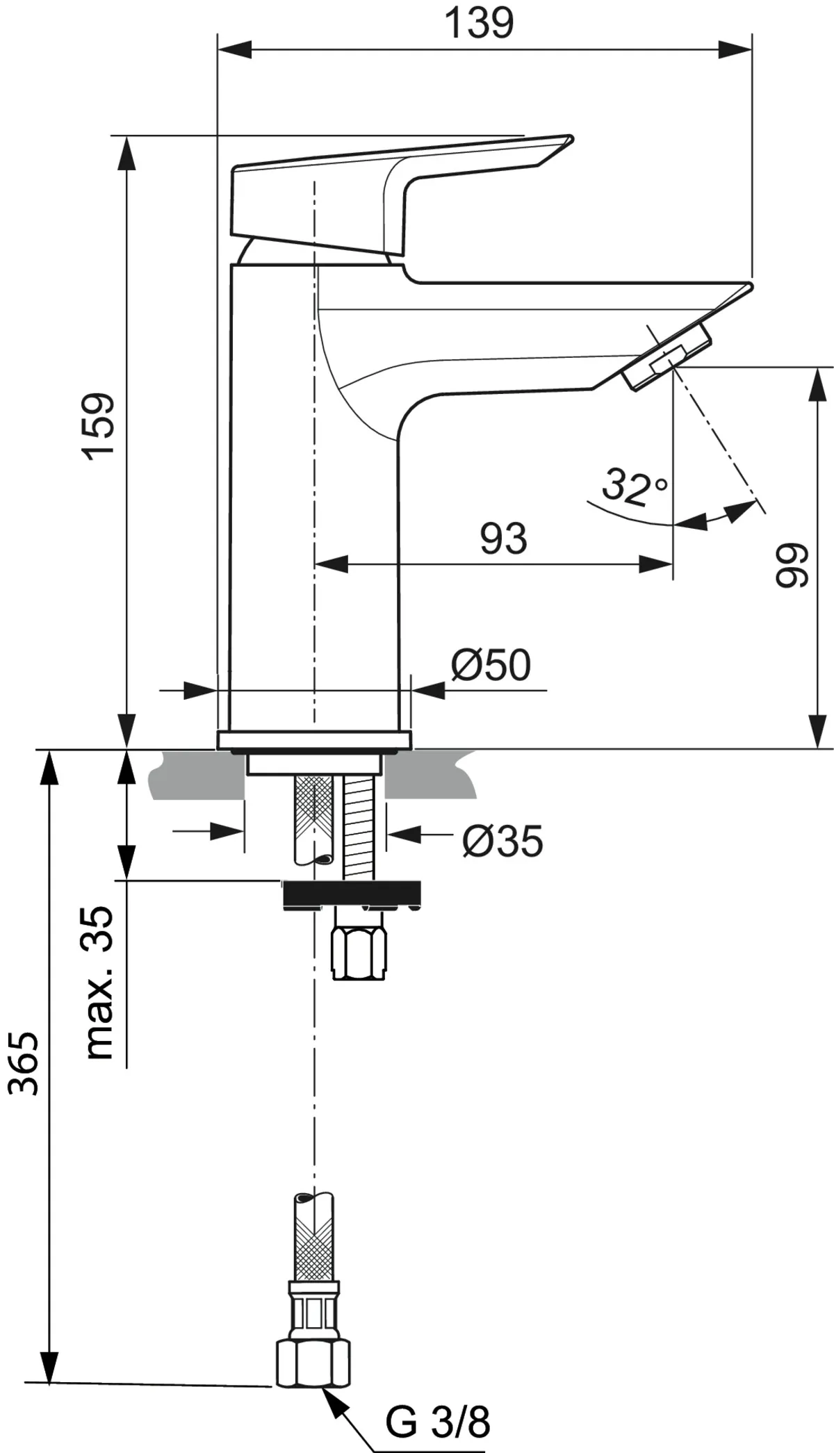 Einhand-Waschtischarmatur „Tesi“ Ausladung 93 mm