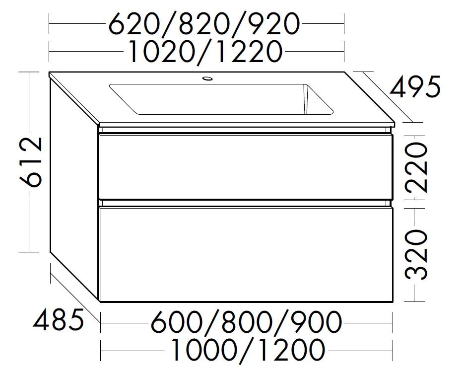 burgbad Badmöbelset „Lin20“ 96 × 65,2 cm in Basaltgrau Matt mit Laserkante