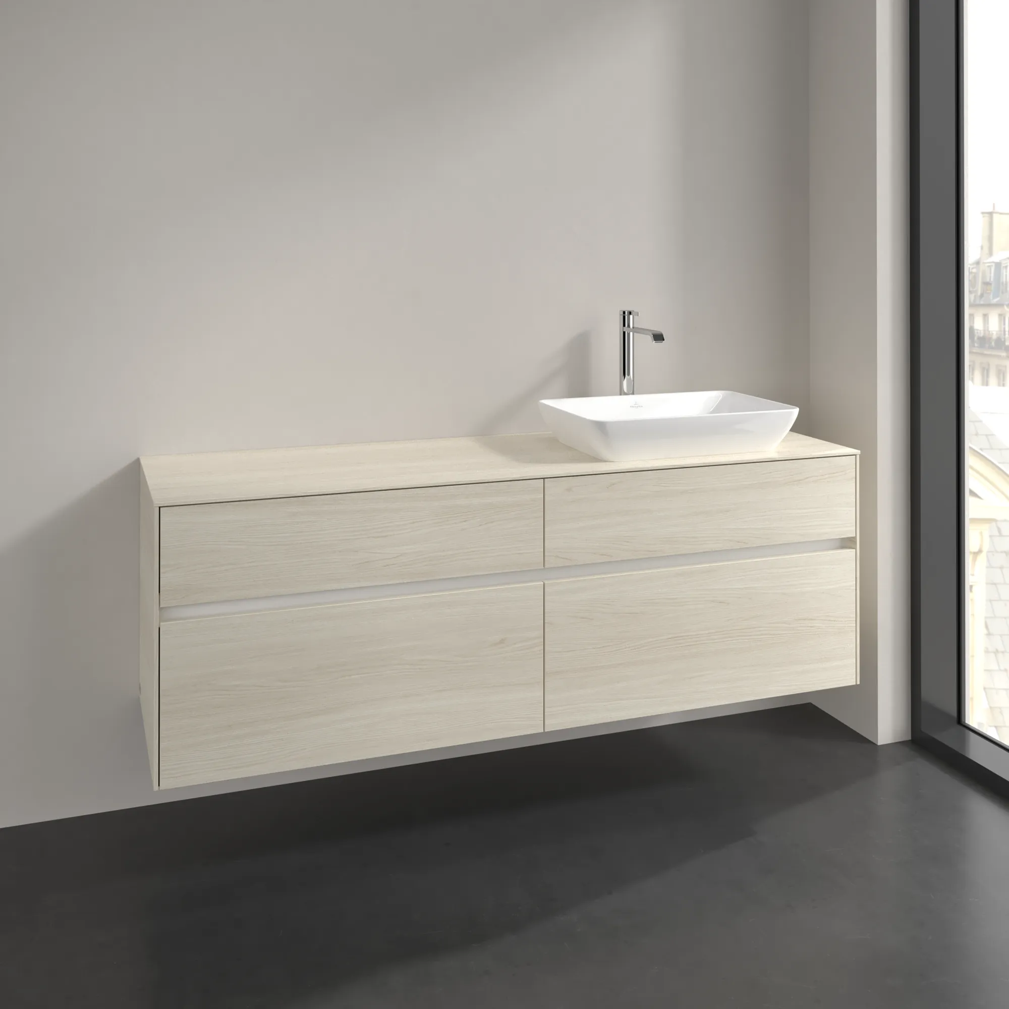 Villeroy & Boch Waschtischunterschrank „Collaro“ 1600 × 548 × 500 mm White Oak, ohne Beleuchtung, für Becken rechts Villeroy & Boch Waschtischunterschrank „Collaro“ 1600 × 548 × 500 mm White Oak, ohne Beleuchtung, für Becken rechts