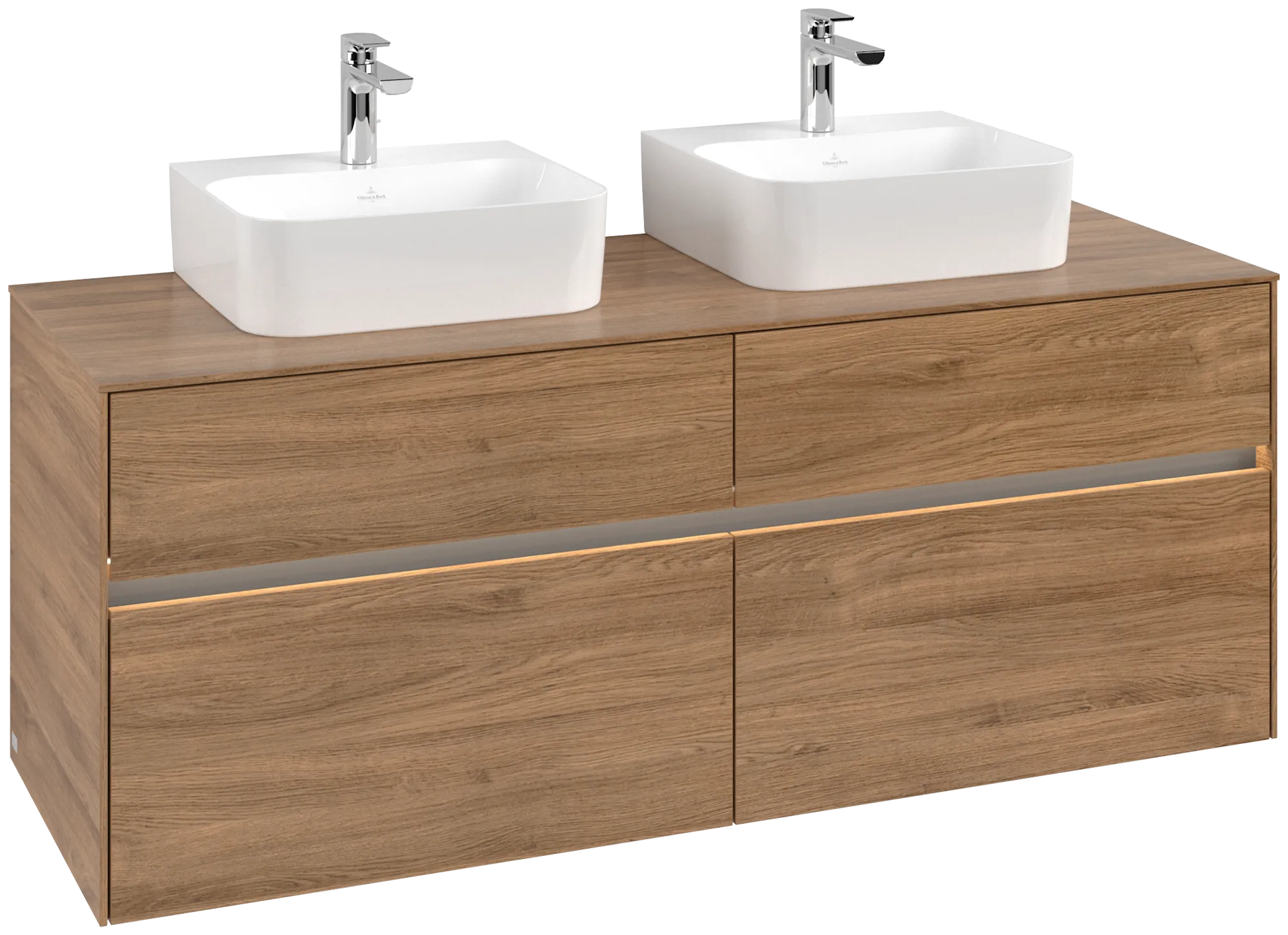Villeroy & Boch Waschtischunterschrank „Collaro“ 1400 × 548 × 500 mm Kansas Oak, mit Beleuchtung, für links und rechts Villeroy & Boch Waschtischunterschrank „Collaro“ 1400 × 548 × 500 mm Kansas Oak, mit Beleuchtung, für links und rechts