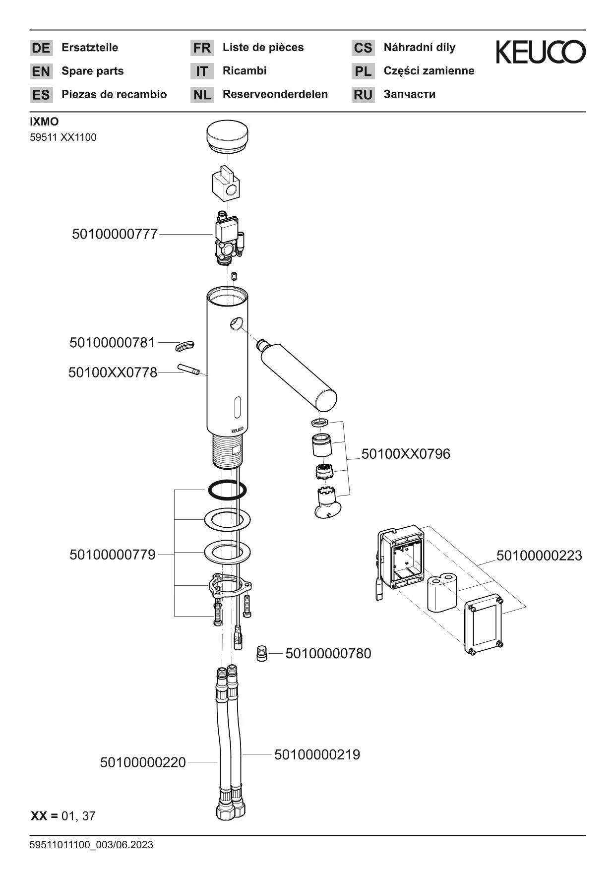 IXMO 59511011100 Elektronik-Waschtischmischer mit Batterie, ohne Ablaufgarn. IXMO Pure verchromt