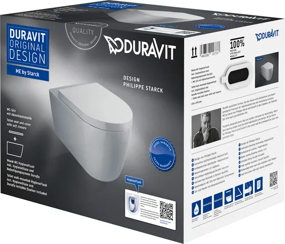 Duravit Wand-Tiefspül-WC inkl. WC-Sitz „ME by Starck“ 37,35 × 57 × 39,5 cm, Befestigung sichtbar, ohne Spülrand