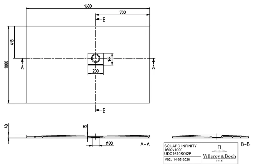 Villeroy & Boch rechteck Duschwanne „Squaro Infinity“ Eck-Einbau rechts gegen Wand 160 × 100 cm ohne Oberflächenbeschichtung, in Brown Villeroy & Boch rechteck Duschwanne „Squaro Infinity“ Eck-Einbau rechts gegen Wand 160 × 100 cm ohne Oberflächenbeschichtung, in Brown