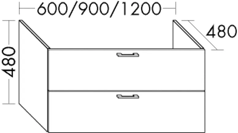 Waschtischunterschrank Sys30 von burgbad - 480x600x480 mm, 1 Schublade oben mit Siphonausschnitt, 1 Auszug unten
