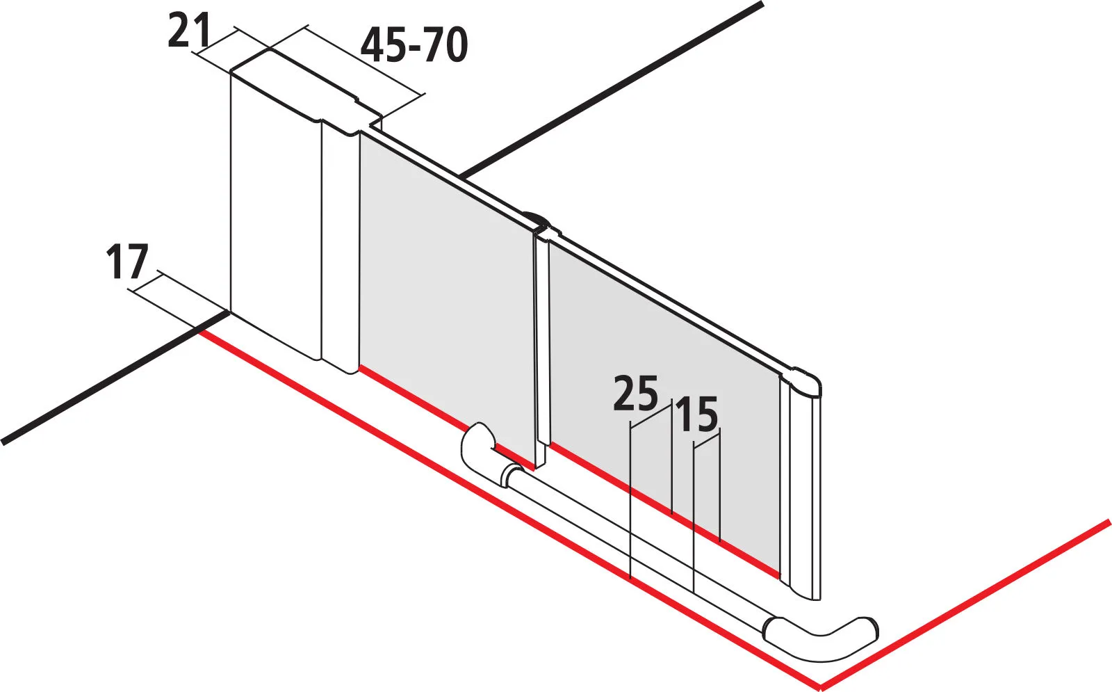 Kermi Duschtür Eckeinstieg 2-teilig (Schwingtüren mit Festfeldern) Halbteil mit Wandprofil links „LIGA“ 200 cm Glas Klar, Profile Schwarz Soft (RAL 9005), Drehtür mit festem Paneel