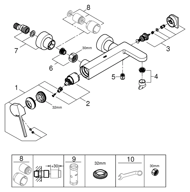 Einhand-Wannenbatterie Plus 33553_3, Wandmontage, chrom