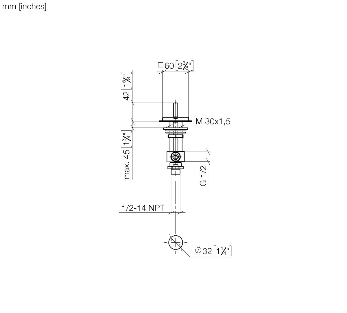 Dornbracht MEM Seitenventil rechtsschließend, Bronze gebürstet, Bohrungsdurchmesser 32 mm, Rosette 60 x 60 mm mit Kaltkennzeichnung Dornbracht MEM Seitenventil rechtsschließend, Bronze gebürstet, Bohrungsdurchmesser 32 mm, Rosette 60 x 60 mm mit Kaltkennzeichnung