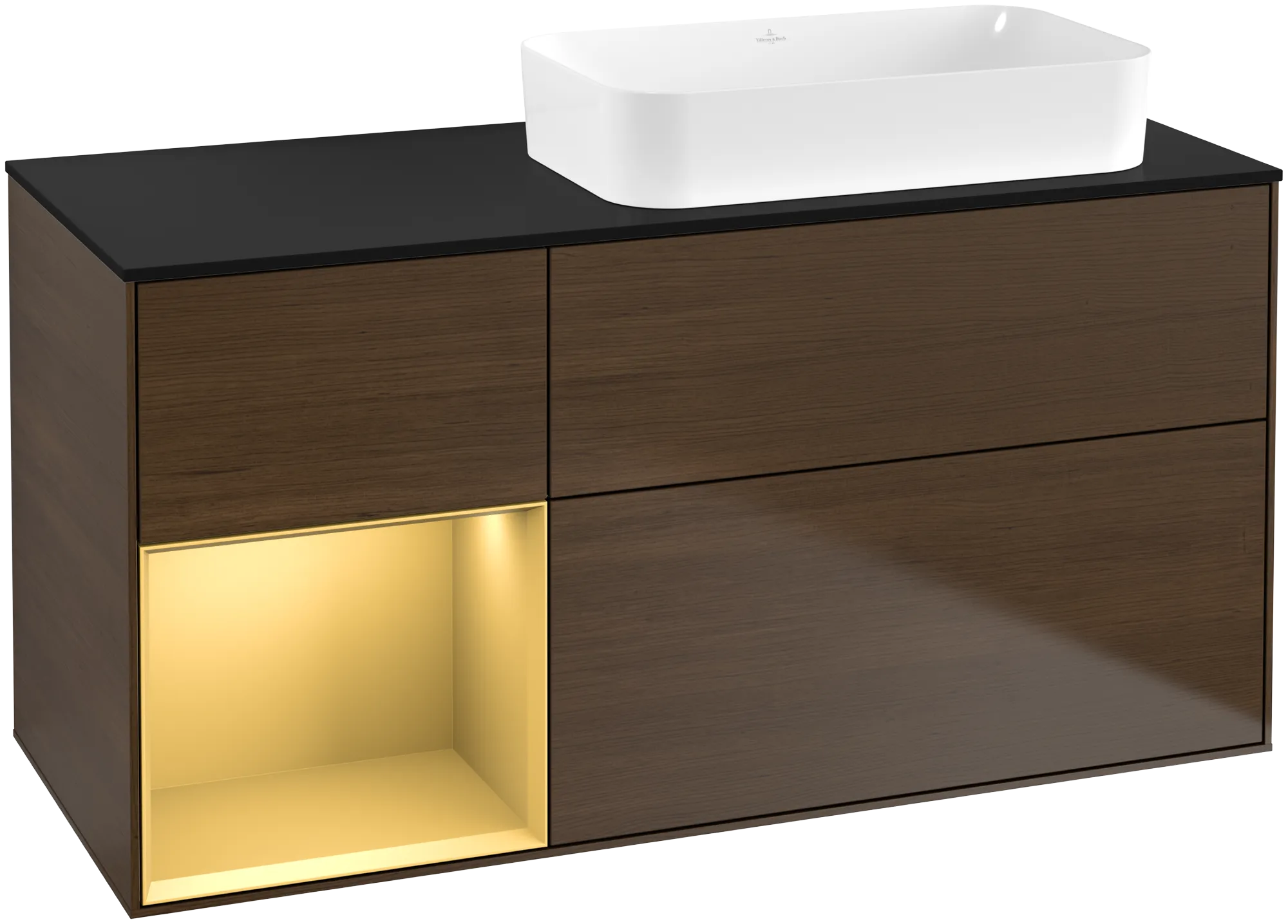 Villeroy & Boch Waschbeckenunterschrank Finion F68, 1200x603x501mm, mit Beleuchtung, 3 Auszüge, Waschbecken rechts