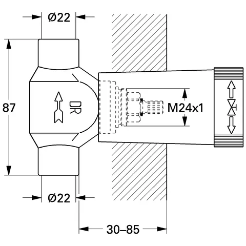 Grohe UP-Ventil-Unterteil 29804, DN 20, vormontiertes Oberteil ¾, kurze Spindel, Lötanschluss Ø22 mm Grohe UP-Ventil-Unterteil 29804, DN 20, vormontiertes Oberteil ¾, kurze Spindel, Lötanschluss Ø22 mm
