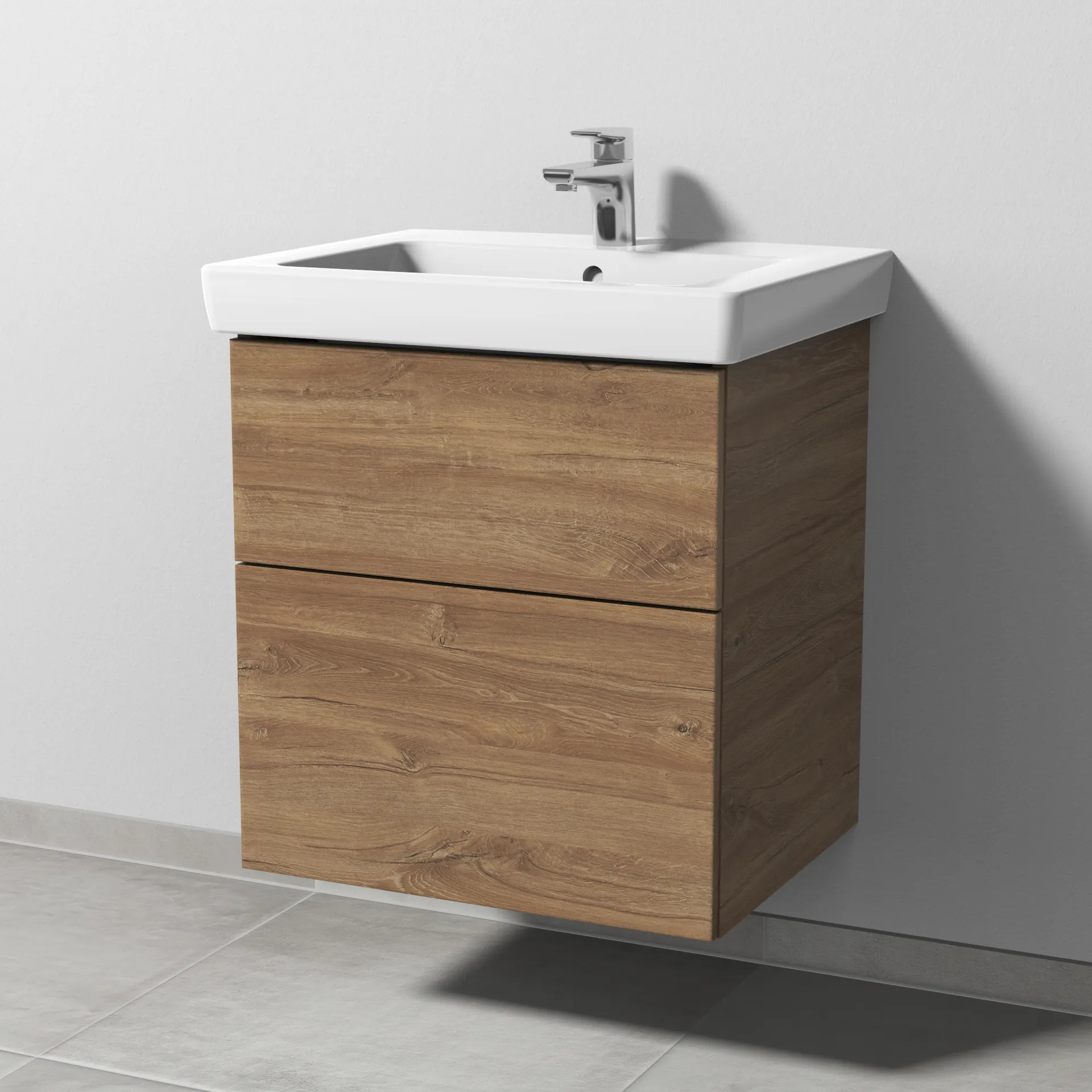 Sanipa Waschtischunterschrank „3way“ 550 × 593 × 447 mm in Eiche Kansas, Becken mittig Sanipa Waschtischunterschrank „3way“ 550 × 593 × 447 mm in Eiche Kansas, Becken mittig