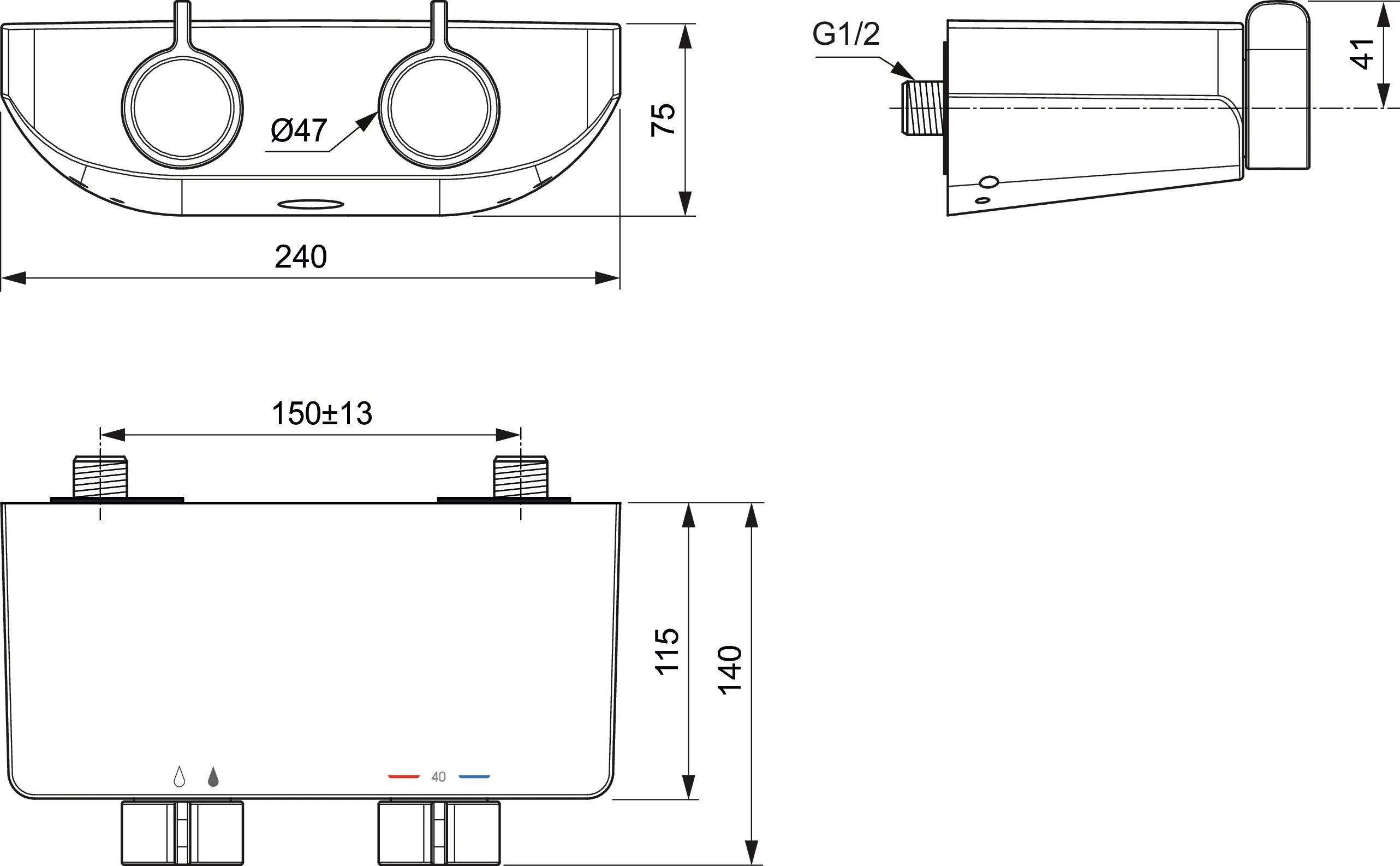 Brausethermostat AP Ceraplus Safe OX Chrom