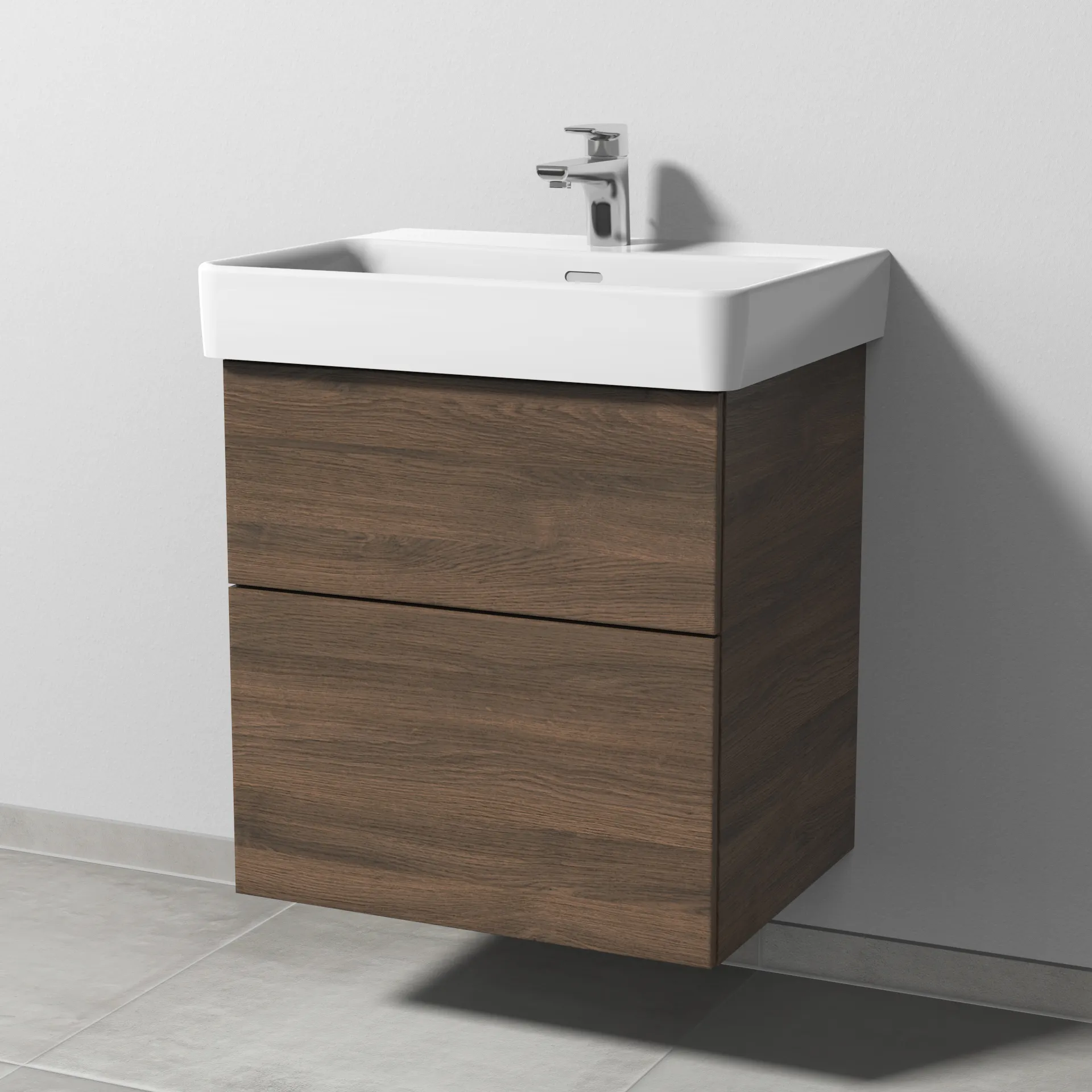 Sanipa Waschtischunterschrank „3way“ passend zu Keramik-Waschtische Pro S von Laufen 550 × 593 × 437 mm in Eiche Arizona, Becken mittig