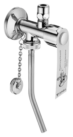 Probenahme-Eckventil, COMFORT-Griff, Schubrosette Ø 54 mm, DN 15 G 1/2 AG mit ASAG easy, Ø 10 mm (DN 10 G 3/8 AG), G 3/4 AG